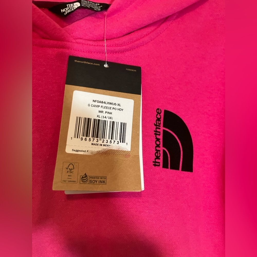 NWT North Face girls, extra large hoodie, bright pink - Picture 3 of 3